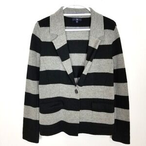 GAP Women 100% Lambs Wool Catdigan Jacket Sweater Sz M Black Gray One Button